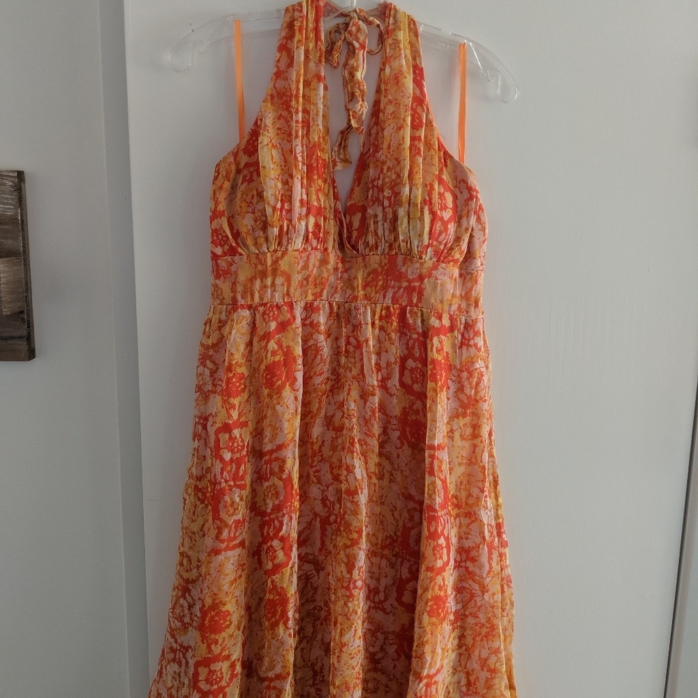 Women's Orange Halter Dress